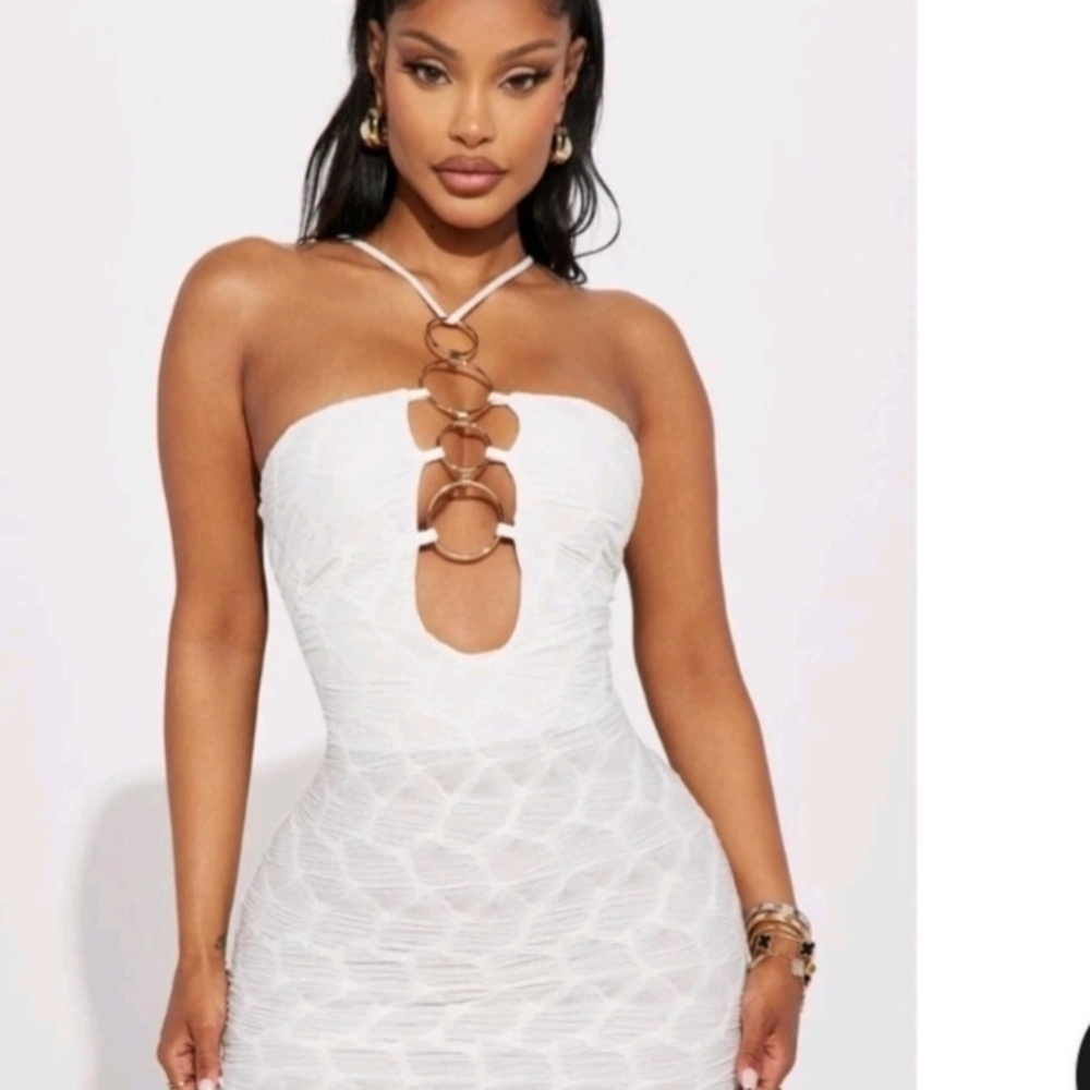 Fashion Nova White Textured Maxi Dress